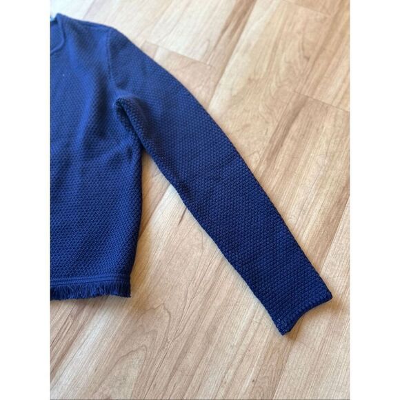 J. McLaughlin Bright Navy Open Front Mayfair Cardigan w Fringe Trim - Picture 8 of 8